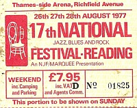 Reading festival 1977 weekend ticket Golden Earring performed August 27, 1977